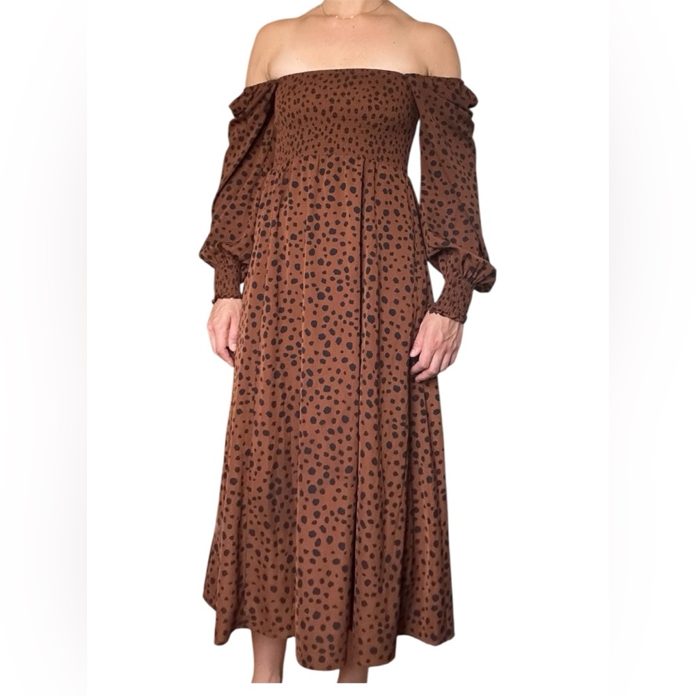 O.P.T. Brown Long Sleeve Leopard Print Dress